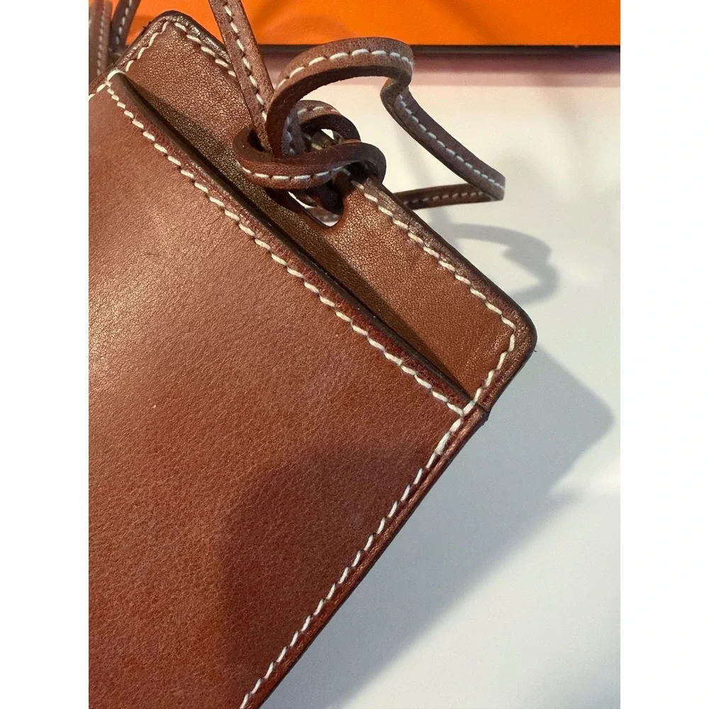 Hermes In-the-Loop Phone Holder Brown Leather Neck Strap Case Made in France - Picture 3 of 12